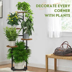 TOSKING 5 Tier Metal Plant Stand Indoor， Plant Shelf, Corner Shelf Flower Pot Stand for Outdoor Plant Stand for Living Room Balcony Garden Patio Bedroom (Black and Brown, 42in)