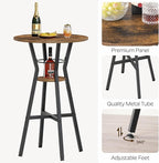 Bar Table, 2-Tier Round High Top Table, Pub Table, Home Bar Counter Height Tables, Bistro Tables, for Kitchen, Living Room, Meeting Room, Pub, Rustic Brown and Black BT03BR