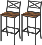Bar Stools, Set of 2 Bar Chairs with Backrest and Footrest, 26" Tall Counter Bar Stools, Kitchen Breakfast Bar Chairs, Easy Assembly, for Dining Room, Rustic Brown BAHR0901N1