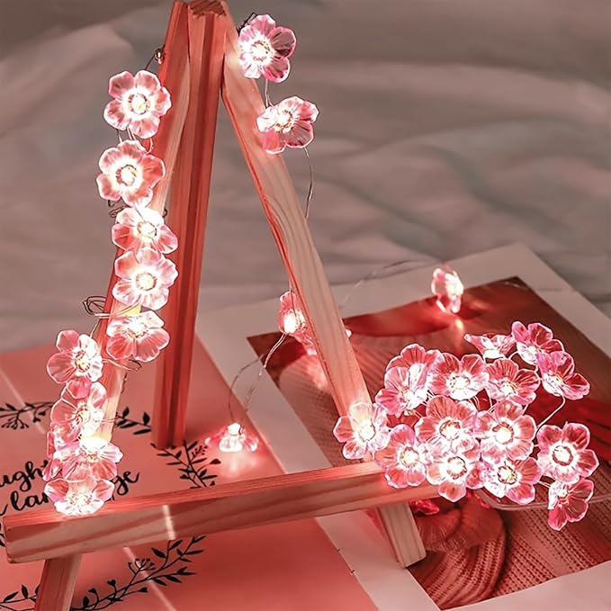 Indoor String Lights: 13 Ft Pink Cherry Blossom Fairy Lights with 40 LEDs