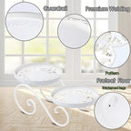 2 Tier White Plant Stand, Metal Flower Stand Indoor Outdoor, Anti-Rust Iron Plant Shelf, Round Flower Pot Stands for Multiple Plants, Display Rack Potted Plant Holders for Garden Home Decor