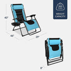 Best Choice Products Oversized Padded Zero Gravity Chair, Folding Outdoor Patio Recliner, XL Anti Gravity Lounger for Backyard w/Headrest, Cup Holder, Side Tray, Polyester Mesh - Light Blue/Black