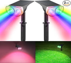 Consciot Solar Color Changing Outdoor Spotlights, 7 Lighting Modes Outside Solar Lights Waterproof IP67, Multicolor Christmas Decorations Landscape Lights for Pathway Patio Fence, Auto On/Off, 2 Pack