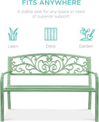 Best Choice Products Outdoor Bench Steel Garden Patio Porch Furniture for Lawn, Park, Deck w/Floral Design Backrest, Slatted Seat - Mint Green