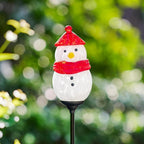Solar Powered Garden Stake Lights Outdoor, Cute Animal Outdoor Figurine Lights Ornament Statue Decor for Pathway, Patio, Red Snowman