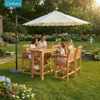 Ciokea 3 Pcs Outdoor Bar Height Table Set, 60" Extra Long Rectangle High Top Table and 2 Oversized Adirondack Chairs Set, Heavy-Duty All-Weather HDPE Patio Bar Set for Backyard Balcony Deck, Teak