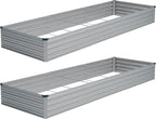 Vengarus 2 Pack 12x4x1FT Galvanized Raised Garden Bed Kit, Outdoor Metal Planter Box for Vegetables, Rectangular Steel Container, Easy Assembly (Sliver)