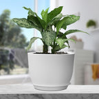 12 inch Large Plant Pots, Plastic Planters with Drainage Holes and Saucers, Flower Pots for Indoor Outdoor Plants, Modern Decorative Pots for Garden House Plants, White
