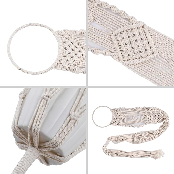 Cuttte Macrame Plant Hanger, Indoor Outdoor Hanging Planter Basket, Hanging Plant Holders, Decorative Macrame Hangers, 4 Legs 43.3 Inch, Cream Color, Boho Decor