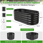 17" Tall Outdoor Garden Raised Garden Bed Kits, 4ft X 2ft Oval,0.8MM Thick Metal Raised Planter Bed/Ground Planter Box for Variety of Flowers,Herbs,Vegetables (Black, 48X24X16.5 Inches)