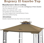 SCOCANOPY Replacement Gazebo Canopy for 10 x 12 Regency II Patio Gazebo Model L-GZ798PST,A101004104,A101004105 (Beige)