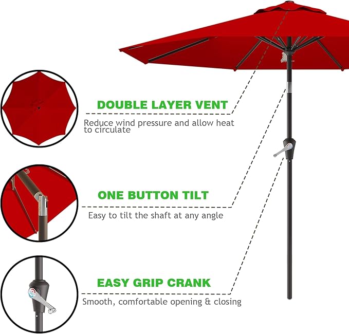 AreShark 9 FT Patio Umbrella for Outdoor, Outdoor Umbrella with Push Button Tilt and Crank, Outdoor Patio Umbrellas with 8 Sturdy Ribs for Market, Garden, Deck, Backyard, Pool (Cherry Red)