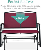 Best Choice Products 2-Person Outdoor Patio Swing Glider Steel Bench Loveseat Rocker for Deck, Porch w/Textilene Fabric, Steel Frame - Burgundy/Black