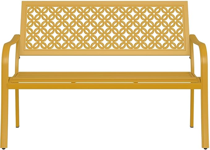Grand patio 50" Outdoor Bench, Garden Benches with Anti-Rust Metal Powder Coated Frame, Patio Bench for Front Porch Park Outside Furniture Decor, Sunflower Yellow