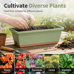 Window Box Planter, 6 Pack Plastic Vegetable Flower Window Planters Boxes 16 Inches Rectangular Flower Pots with Drainage Holes and Saucers (Green)