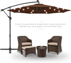 Best Choice Products 10ft Solar LED Offset Cantilever Hanging Market Patio Umbrella, 8 Sturdy Ribs, Easy Adjustment - Brown