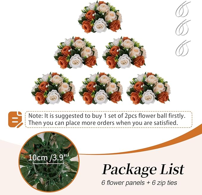 Artificial Flowers Terracotta Silk Rose Balls for Centerpieces, 3-in-1