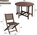 Devoko 5 PCS Patio Furniture, Patio Dining Set Acacia Wood Outdoor Table and Chairs, with 4 Folding Chairs and 37" Round Movable Table, Outdoor Dining Set for Lawn, Balcony, Garden (Deep Brown)