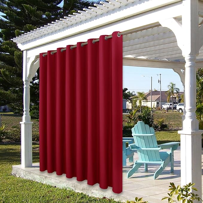BONZER Outdoor Curtains for Patio Waterproof Thick Privacy Extra Wide Grommet Light Filtering Outside Curtains for Porch Pergola Gazebo Deck, 1 Panel, 150W x 95L inch, Red