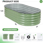 Galvanized Raised Garden Bed Outdoor, 6x3x1.4ft Oval Metal Raised Beds for Gardening, Rust-Resistant Garden Planter Box for Planting Vegetables, Flowers, Fruits in Lawn(Olive Green, 2 Packs)