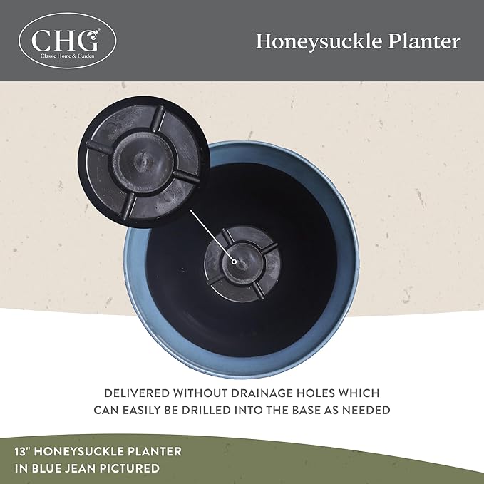 Classic Home and Garden Honeysuckle Resin Planters - Lightweight Indoor & Outdoor Plant Pots - UV-Resistant Plastic Flower Pots - Pot Planters for Flowers & Herbs (13" Grained Beige)