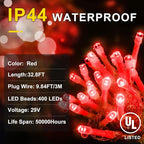 String Lights, 400 LED, 33 ft Red, 8 Lighting Modes for Indoor and Outdoor Use