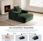 45'' Chaise Lounge Chair Indoor, Corduroy Upholstered Boneless Sofa Bed, Deep Seat Sleeper Couch Reading Chairs, Small Comfy Cloud Sofas Couches for Living Room, Bedroom, Movie Room (Green)