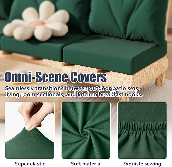 Cushion Covers 8 Pack, Stretch Fit Dark Green Outdoor Patio Slipcovers