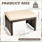 2 Pcs Patio Rattan Ottomans Outdoor Wicker Ottomans Patio Footstool Footrest with Removable Cushion Soft Zippered Cushions Function Footstool Seat Table for Backyard Balcony Poolside(Beige, Brown)