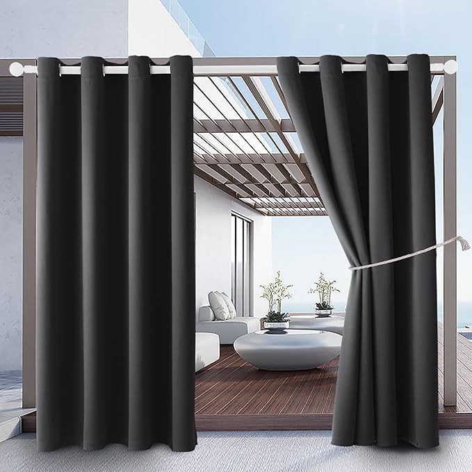 DIVA EN CAMINO DEC Outdoor Patio Curtain Waterproof Darkening Thermal Insulated Indoor Curtains for Bedroom, Porch, Living Room, Pergola, Cabana, W52 x L95, Dark Gray, Set of 2 Panels