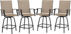 PHI VILLA Outdoor Bar Stools Set of 4, Swivel Patio Bar Stools & Chairs with 30" Seat Height & Brown Textilene Backrest, Tall Outdoor Chairs Bar Funiture for Outside, Porch and Yard