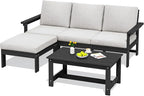 SERWALL Outdoor Sectional Sofa Set, 5-piece Outdoor Modula Couch Set with Ottoman, All Weather Patio Furniture Set with Chaise for Deck, Lawn, Black Frame with Khaki Cushion