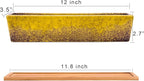 Succulent Pots - Large Succulent Planter Pots with Drainage, 12 Inch Long Rectangle Bonsai Pot with Bamboo Tray Shallow Ceramic Cactus Flower Planter Window Box for Home Garden Decor (Yellow)