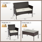 FDW | 4-Piece Patio Furniture Set | Brown | Outdoor Wicker Furniture with Coffee Table | Modern Rattan Chairs Conversation Set | Outdoor Seating | Weather-Resistant | for Porch, Garden, Lawn