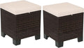 Outsunny 2 Pieces Outdoor Patio Ottomans, All Weather Wicker Outdoor Footstools with Removable Cushions, 3-in-1 PE Rattan Ottoman Seat, Footrest and Side Table for Backyard, Poolside, Cream White