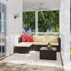 Aiho Patio Furniture Set All Weather Outdoor Sectional Patio Sofa Set with Tempered Coffee Table, for Backyard Porch, Beige