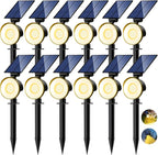 nipify 12 Pack Solar Spot Lights Outdoor Waterproof with 3 Modes, Solar Spotlight Light for Outside Yard Landscape Lighting Pathway Lights Wall,Warm White