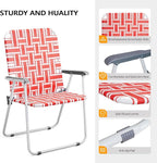 VINGLI Patio Lawn Webbed Folding Chairs Outdoor Beach Portable Camping Chair for Yard, Garden (2, Red, Oversized)
