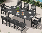 SERWALL 9-Piece Outdoor Dining Set, 60" - 83" Expandable Outdoor Dining Table and 8 HDPE Chairs, All Weather HDPE Outdoor Furniture Set for Backyard, Garden, Black