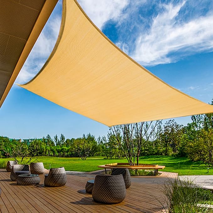 KANAGAWA 18'X18' Sand Custom Size Sun Shade Sail Square UV Block Canopy Cover for Patio Backyard Lawn Garden Outdoor (Customized Available)