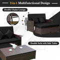 Outdoor Wicker Daybed Sofa Set, Black Rattan with Storage Ottoman