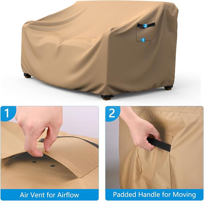 Sofa Covers for Patio: Waterproof 3-Seater Cover in Brown with Air Vent