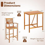 Tangkula 3 Piece Patio Bar Table & Chairs, Outdoor Acacia Wood Bar Set w/Slatted Seat & Tabletop, Wood Dining Bar Set w/Backrest, Armrests & Footrest for Backyard, Poolside, Balcony