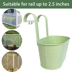 Balcony Hanging Planters Flower Pots, 10" Metal Flower Pots for Outdoor Balcony Rails, Fence Pot Hanging Plant Holders with Detachable Hooks for Garden Patio Yard Decor (Mint Green, 4Pcs)