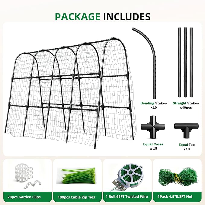 Cucumber Trellis for Raised Bed, U-Shape Garden Arch Metal Support for Climbing Plants, Metal Arch Plant Support Vegetables Trellis, Plant Support for Vine Outdoor(Black, 63*30*47inch(L*W*H))