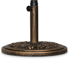 Backyard Expressions 20 lb Patio Umbrella Base Stand, Decorative Rose Medallion Antique Bronze Finish, Fits 1.5–1.9 in Poles w/Adapters, 18 in Round Weighted Outdoor Umbrella Holder for Deck & Table