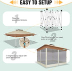 COBIZI Gazebo 13x13 Pop Up Canopy, Gazebos on Clearance - Canopy Tent with Mosquito Netting for Lawn, Garden, Backyard & Patio - Carpas para Patio- Water Resistant and UPF50+ (Khaki)