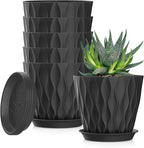 5 Inch Planter Pots, 6 Pack Indoor Planters, Small Flower Pots with Drainage Holes and Tray for Succulents, Orchids, Herbs and Other Indoor Plants,Black