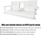 Poly Lumber 3-Seat Porch Swing, HIPS 5-Feet Bench Swing with Foldable Cup Holders,18/8 Stainless Steel Hardware, High Backrest and Deep Contoured Seat, Snow White