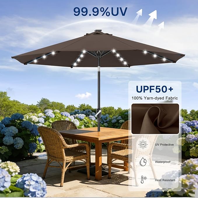 ABCCANOPY Durable Solar Led Patio Umbrellas with 32LED Lights 11FT (Brown)